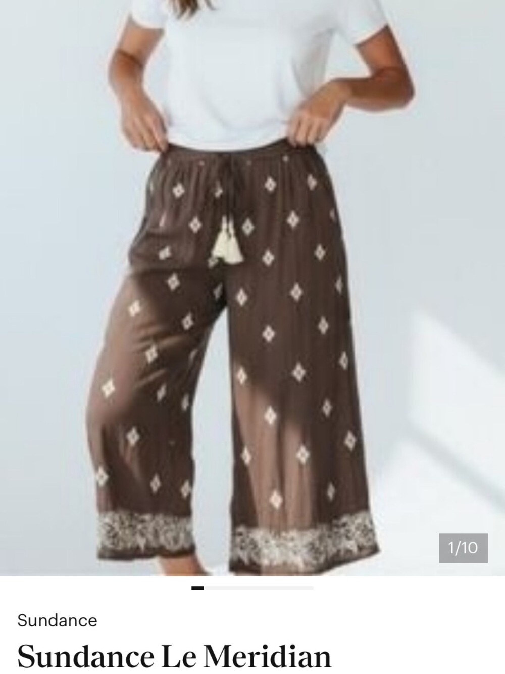 Sundance Brown Diamond-Print Wide Leg Pants with Cream Tassels